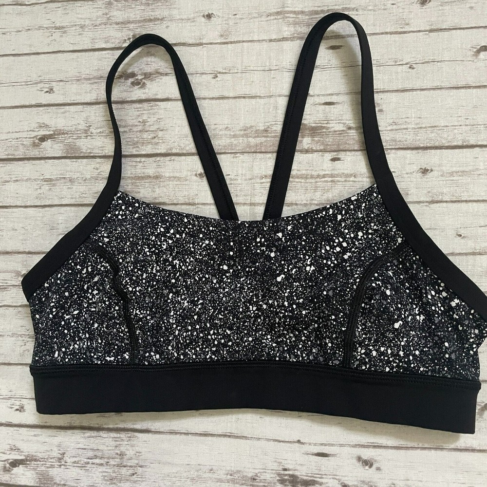 Lululemon Rise and Run Sports Bra Mini Splatter Black White Size 6 Unpadded